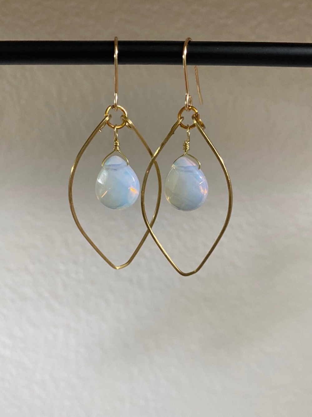 Handmade White Opal Hoop Earrings